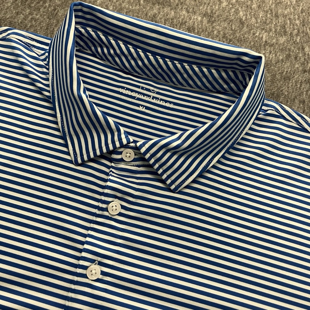 Vineyard Vines Polo Shirt Adult XL Blue White Golf Performance Stretch Mens